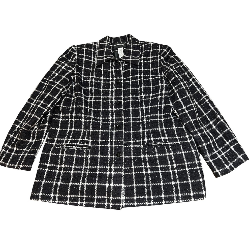 Sag Harbor Woman Black White‎ Plaid Tweed Metallic Blazer Jacket 16W Officewear